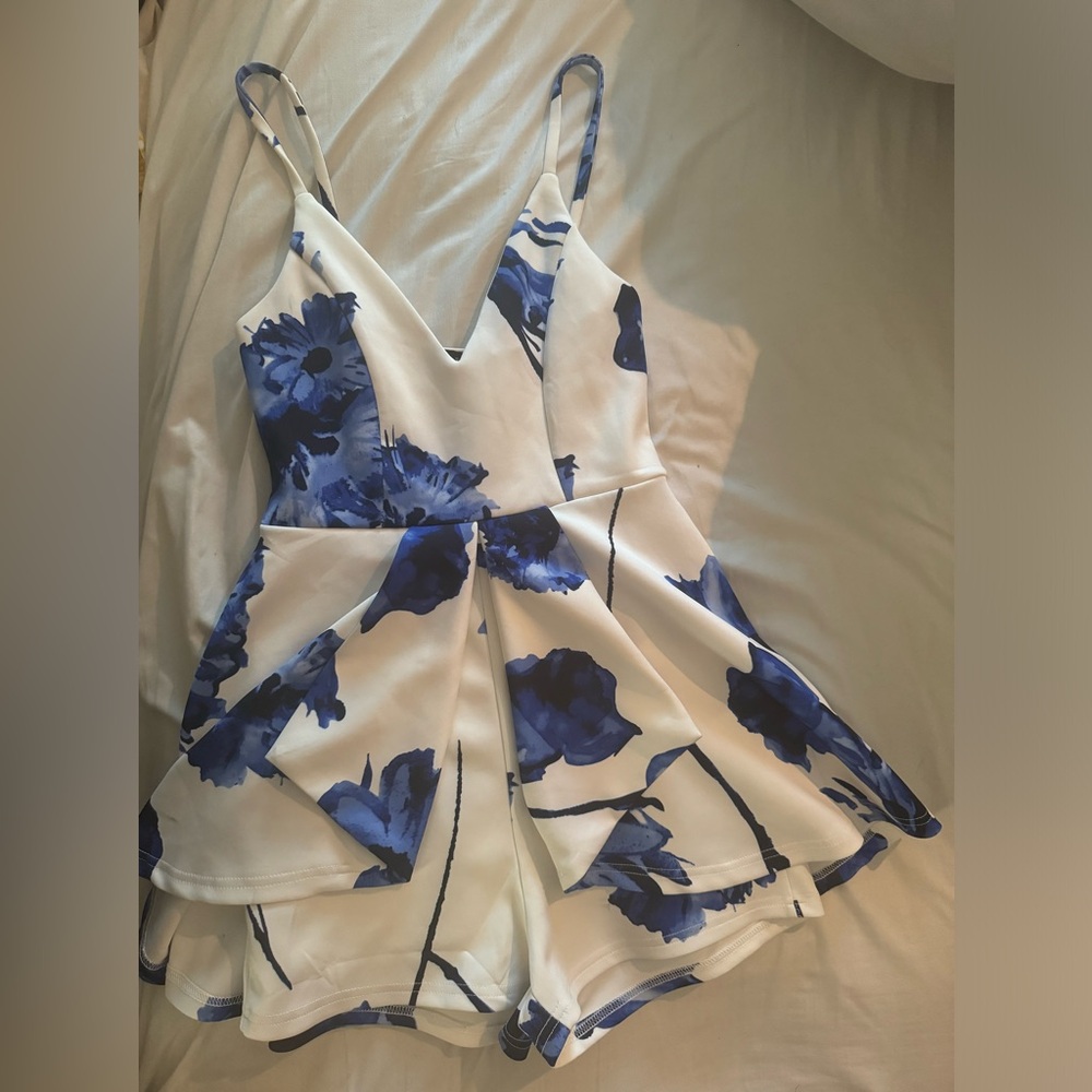 Revamped Blue Flowered Romper size XS